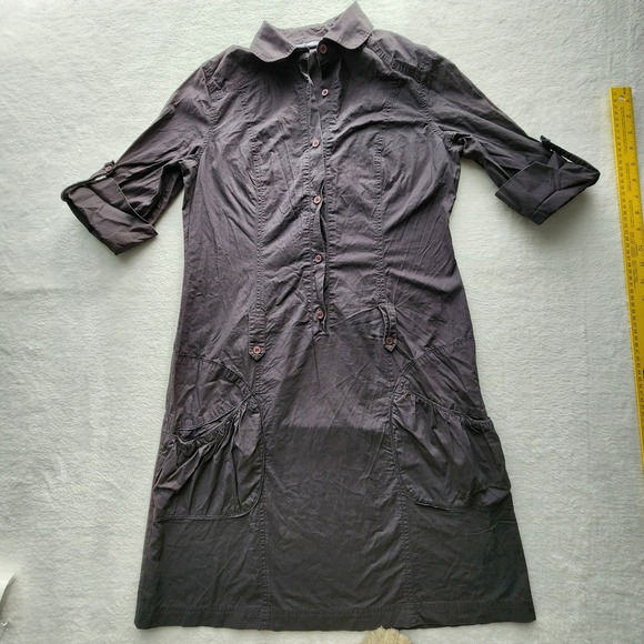 Boxfresh Shirt Dress Womens Medium Utility Gray Roll Tab Sleeve Cargo Pockets - Picture 10 of 16